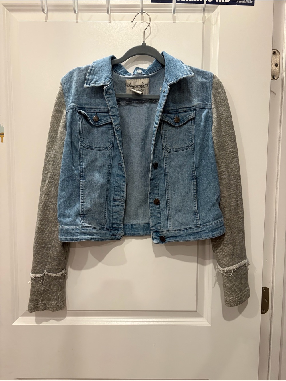 American Rag Cie Denim & Gray Knit Sleeve Jacket - Women